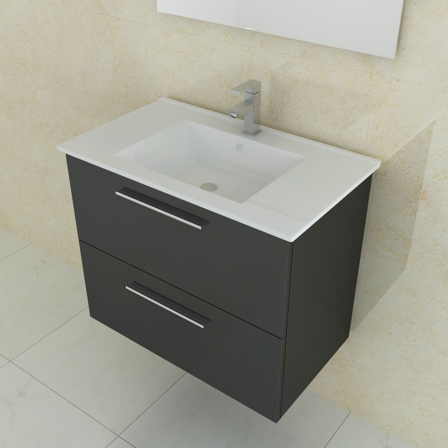 Tec Studio Square Black Gloss Wall Hung 800mm Basin And Vanity Unit