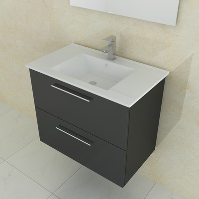 Tec Studio Square Black Gloss Wall Hung 800mm Basin And Vanity Unit