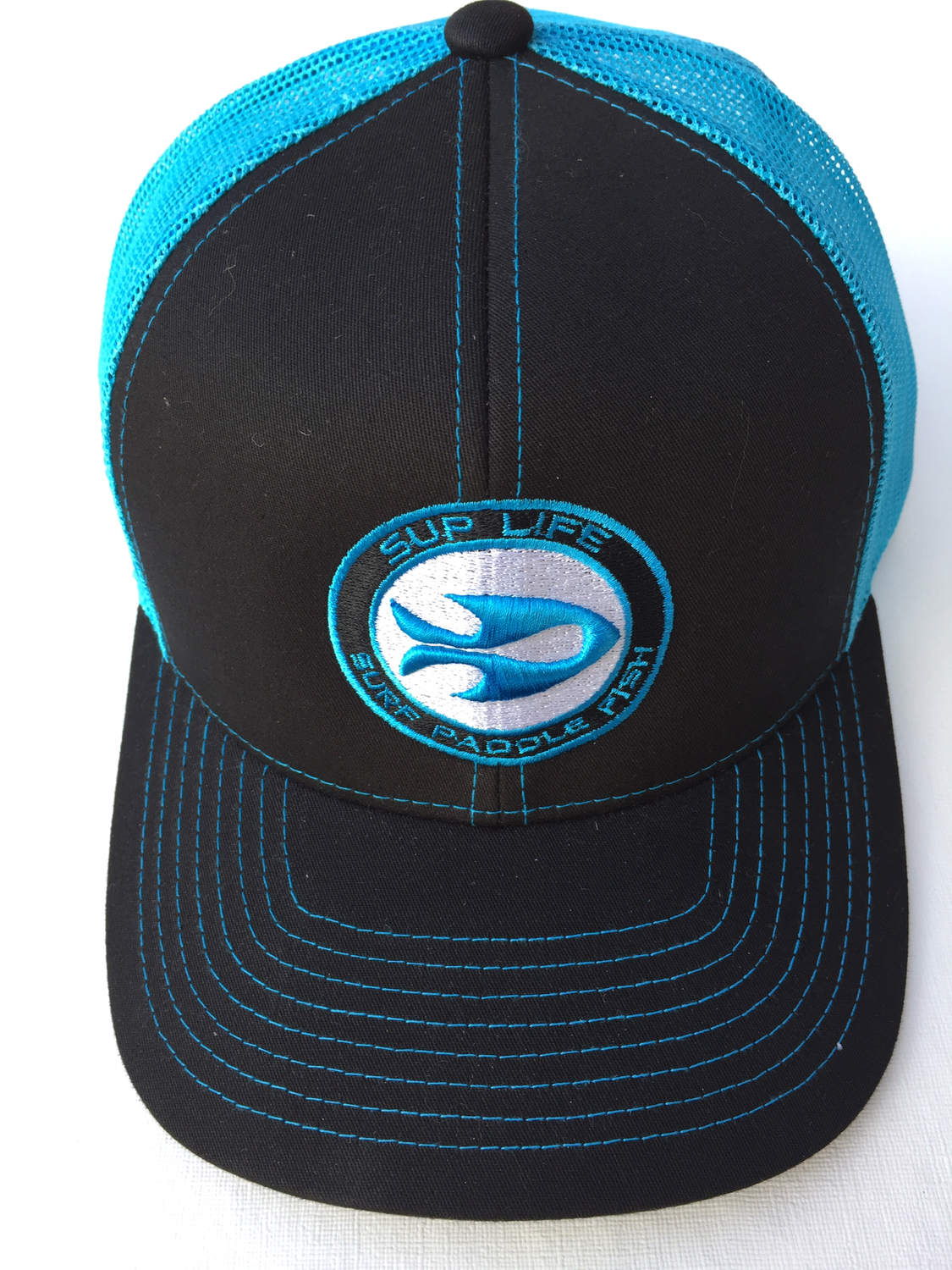 SUP LIFE® - Surf Paddle Fish Black &amp; Neon Blue Snapback