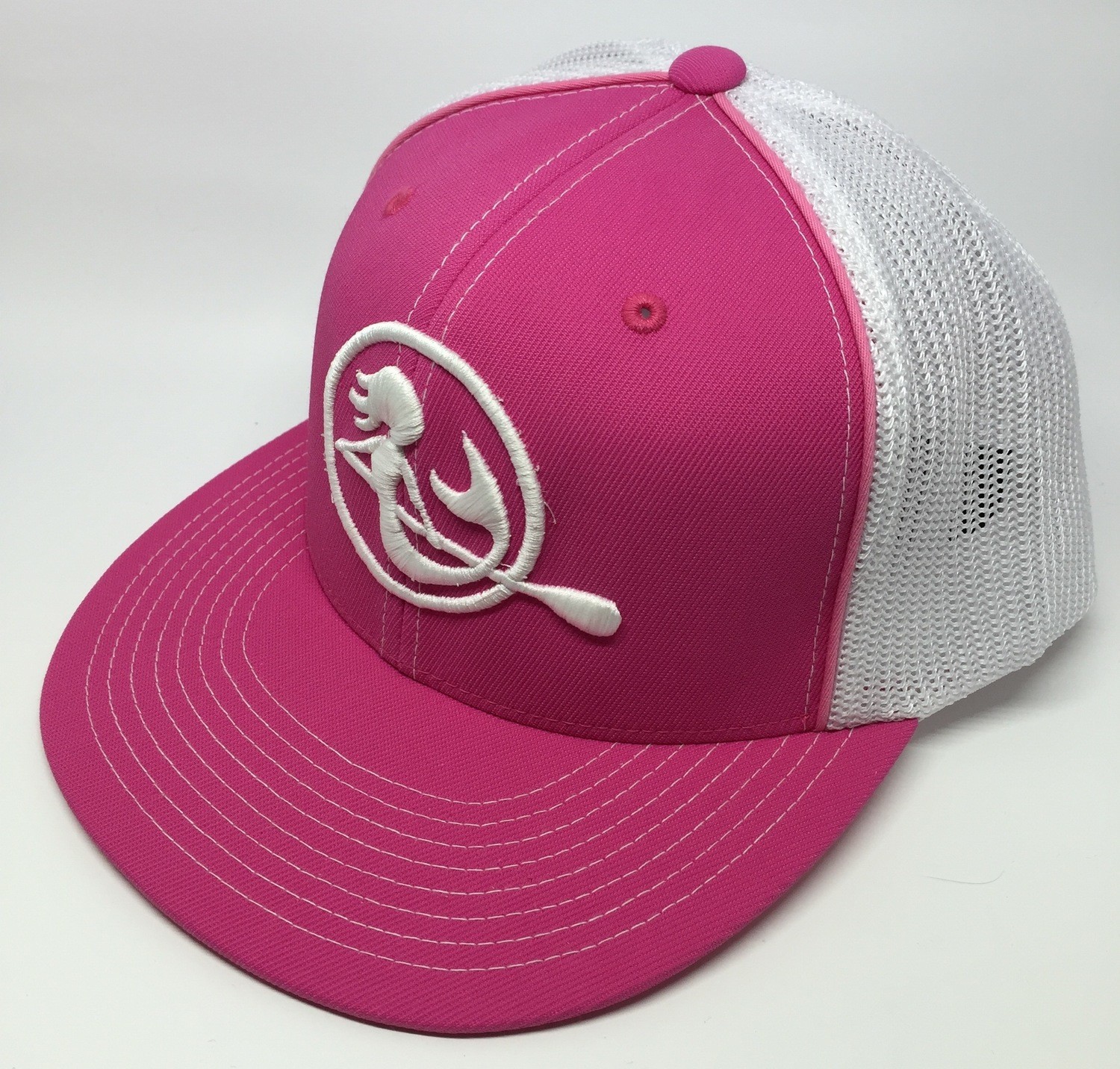 SUP Mermaid™ Pink &amp; White Embroidered Fitted Mesh Snapback