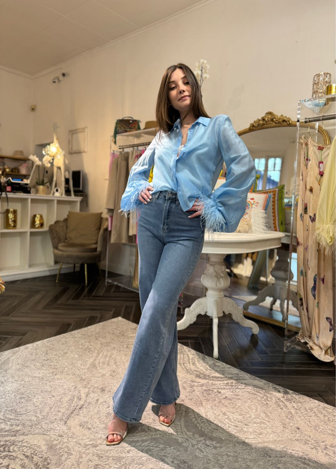 Camicia piume azzurra