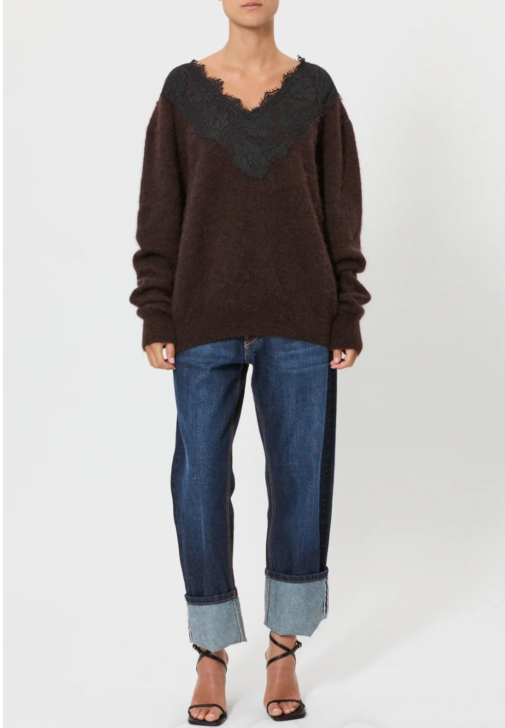 Maglione pizzo marrone