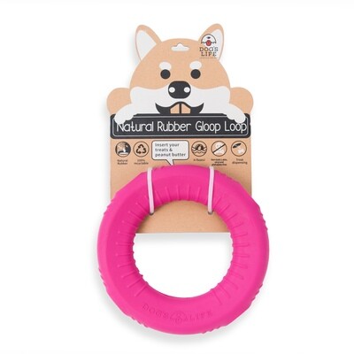 Dog&#39;s Life Natural Rubber Dog Toy Gloop Loop Hot Pink