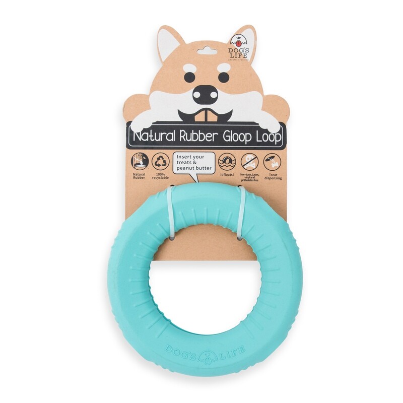 Dog&#39;s Life Natural Rubber Dog Toy Gloop Loop Turquoise