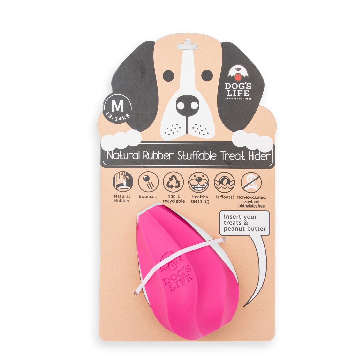 Dog&#39;s Life Natural Rubber Stuffable Dog Toy Hot Pink