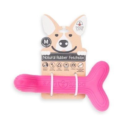 Dog&#39;s Life Natural Rubber Dog Toy Fetchstix Hot Pink