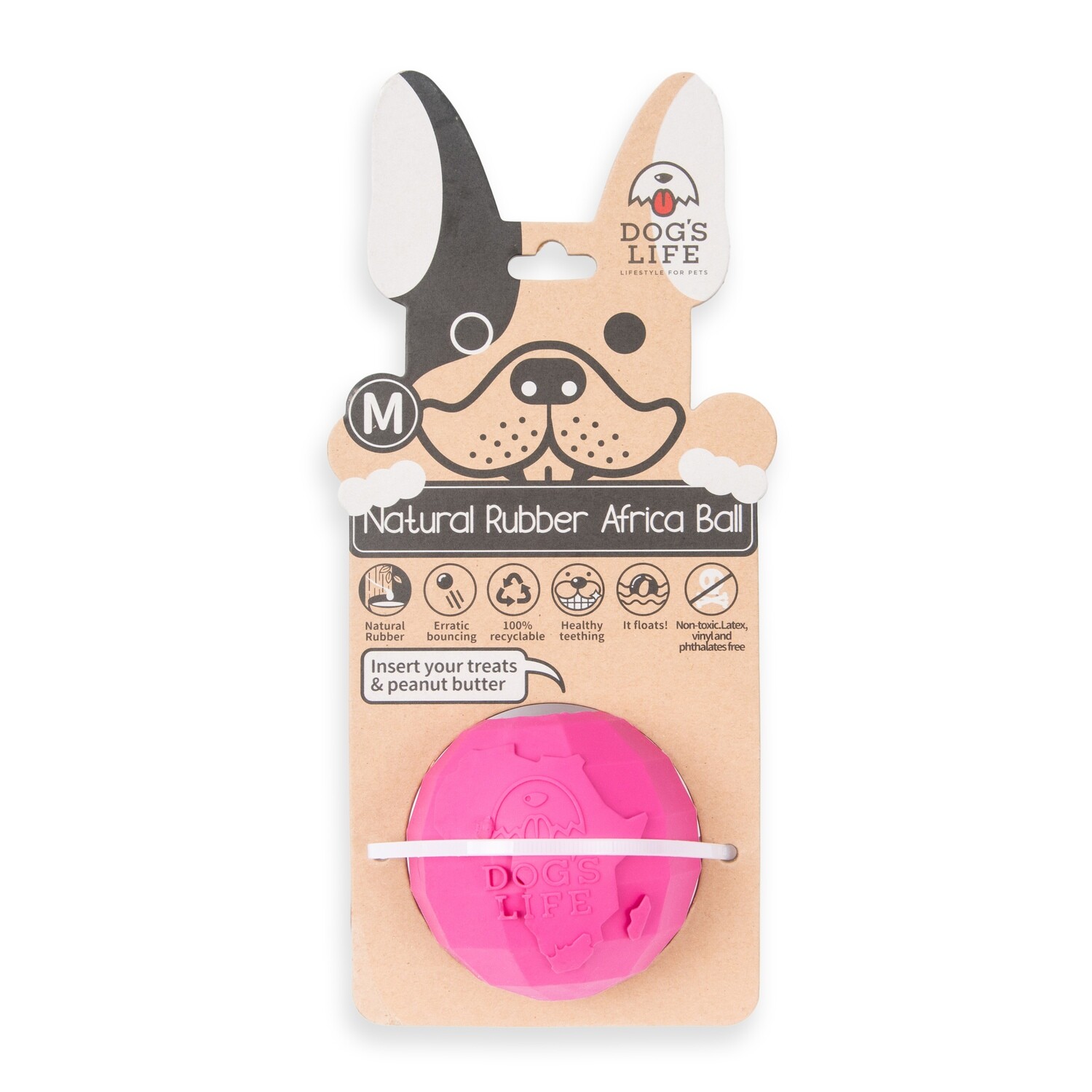 Dog&#39;s Life Natural Rubber Dog Toy Africa Hot Pink