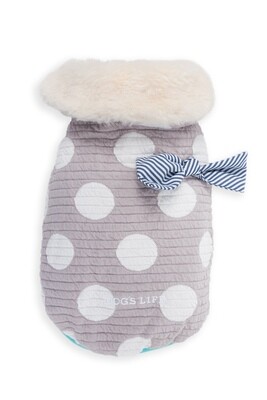 Polkedot Winter Cape With Stripe Bow Grey