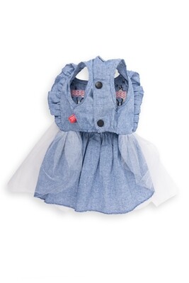 Embroidered Denim Dress Blue