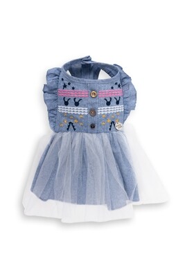Embroidered Denim Dress Blue