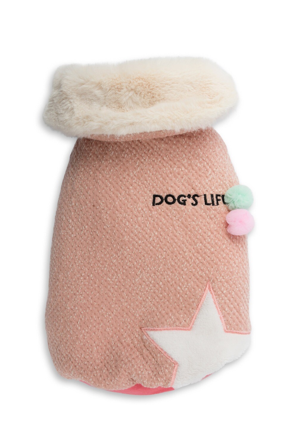 Dog&#39;s Life Woolly Cape with Star and Pompom Pink