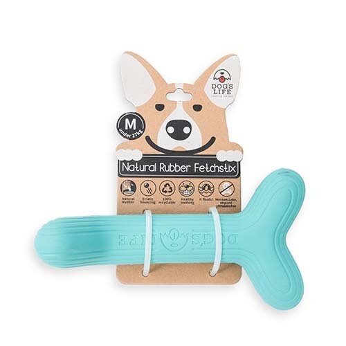 Dog&#39;s Life Natural Rubber Dog Toy Fetchstix Turquoise