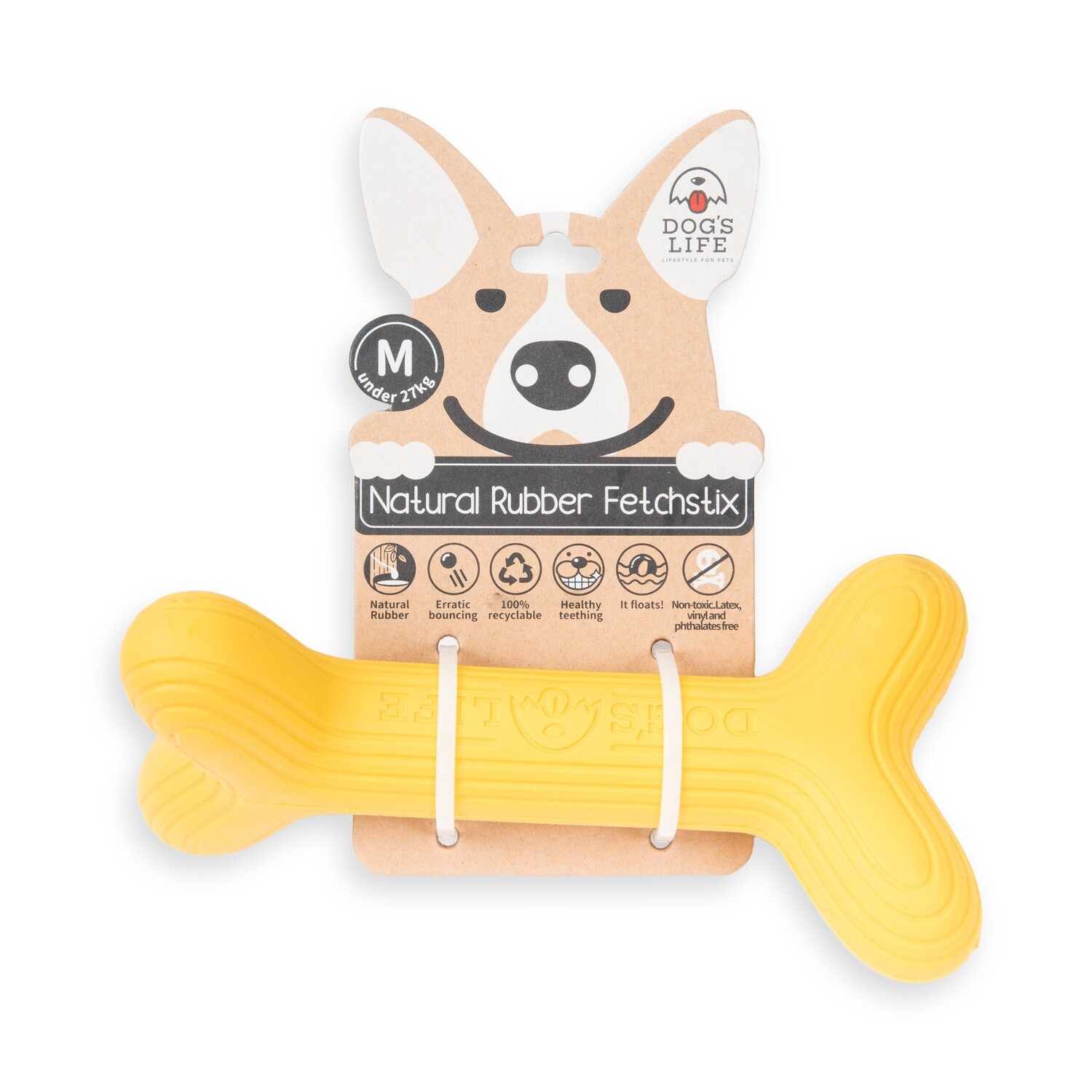 Dog&#39;s Life Natural Rubber Dog Toy Fetchstix Yellow