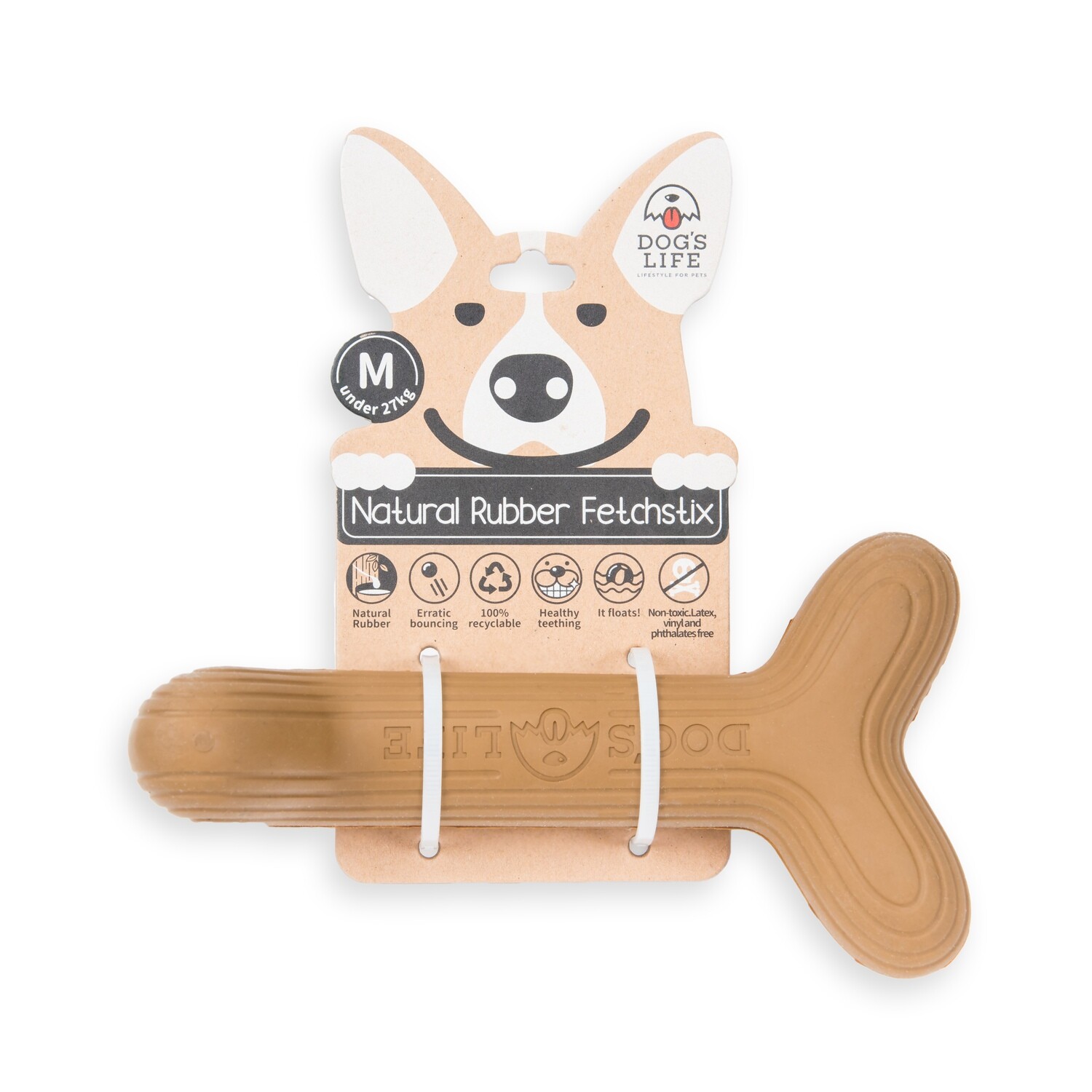 Dog&#39;s Life Natural Rubber Dog Toy Fetchstix Brown