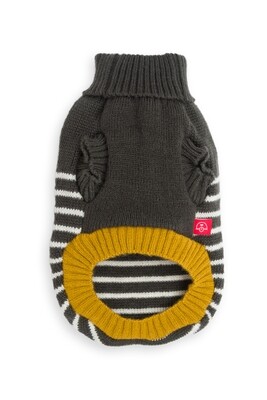 Stripe Knit Polo Neck Black