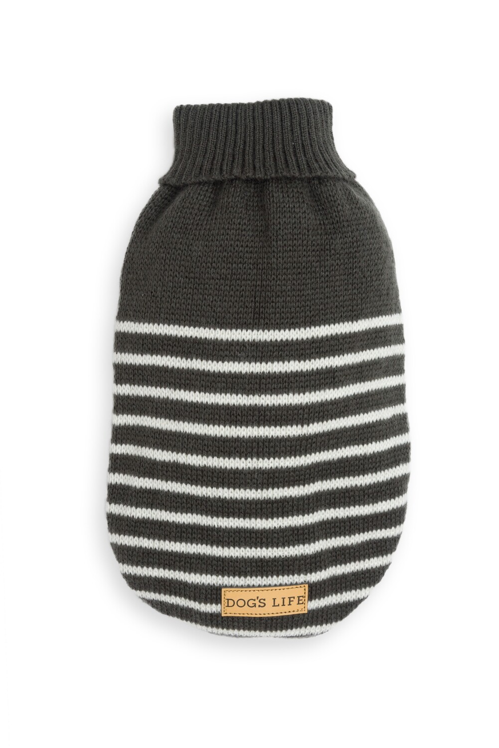 Stripe Knit Polo Neck Black
