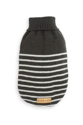 Stripe Knit Polo Neck Black