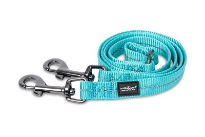 Reflective Supersoft Webbing Double Coupler Leash Turquoise