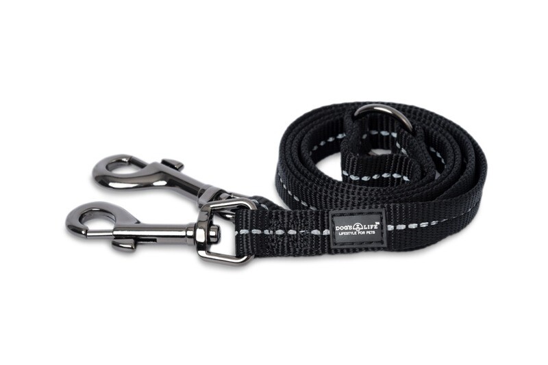 Reflective Supersoft Webbing Double Coupler Leash Black