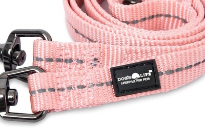 Reflective Supersoft Webbing Double Coupler Leash Coral Pink