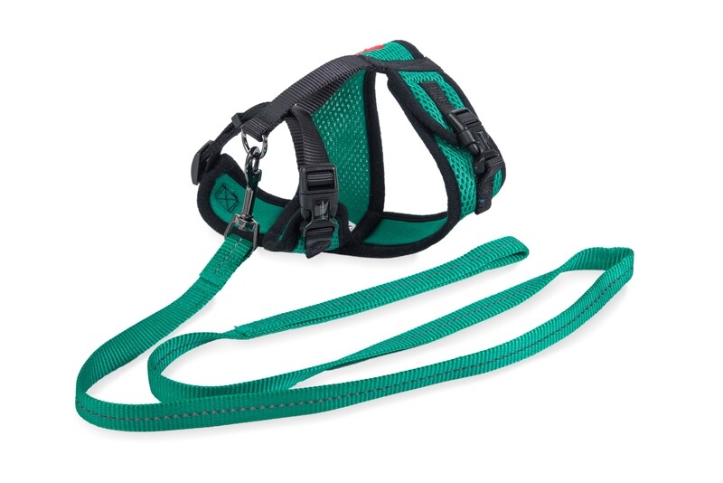 Mini Soft Harness for Cats with Velcro Ultra Marine Green with Leash