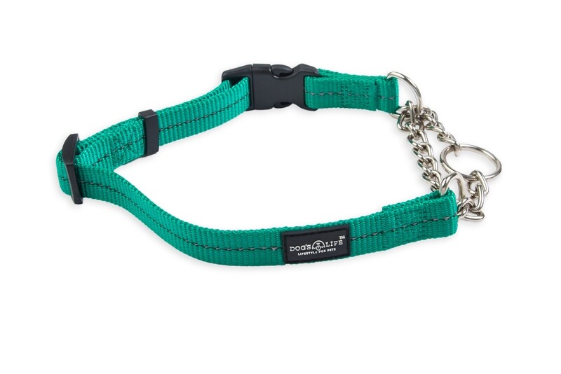 Reflective Martingale Chain Dog Collar Ultra Marine Green Reflective Martingale Chain Dog Collar Ultra Marine Green