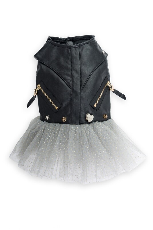 Leopard Zipper Biker Dress Black