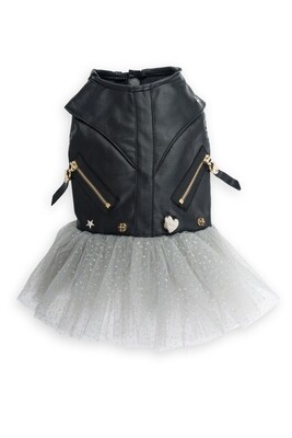 Leopard Zipper Biker Dress Black