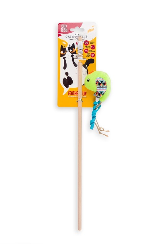 Cat Dangler Bird W/ Blue Feather 14cm