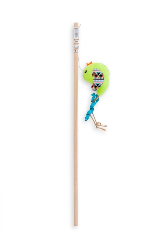Cat Dangler Bird W/ Blue Feather 14cm