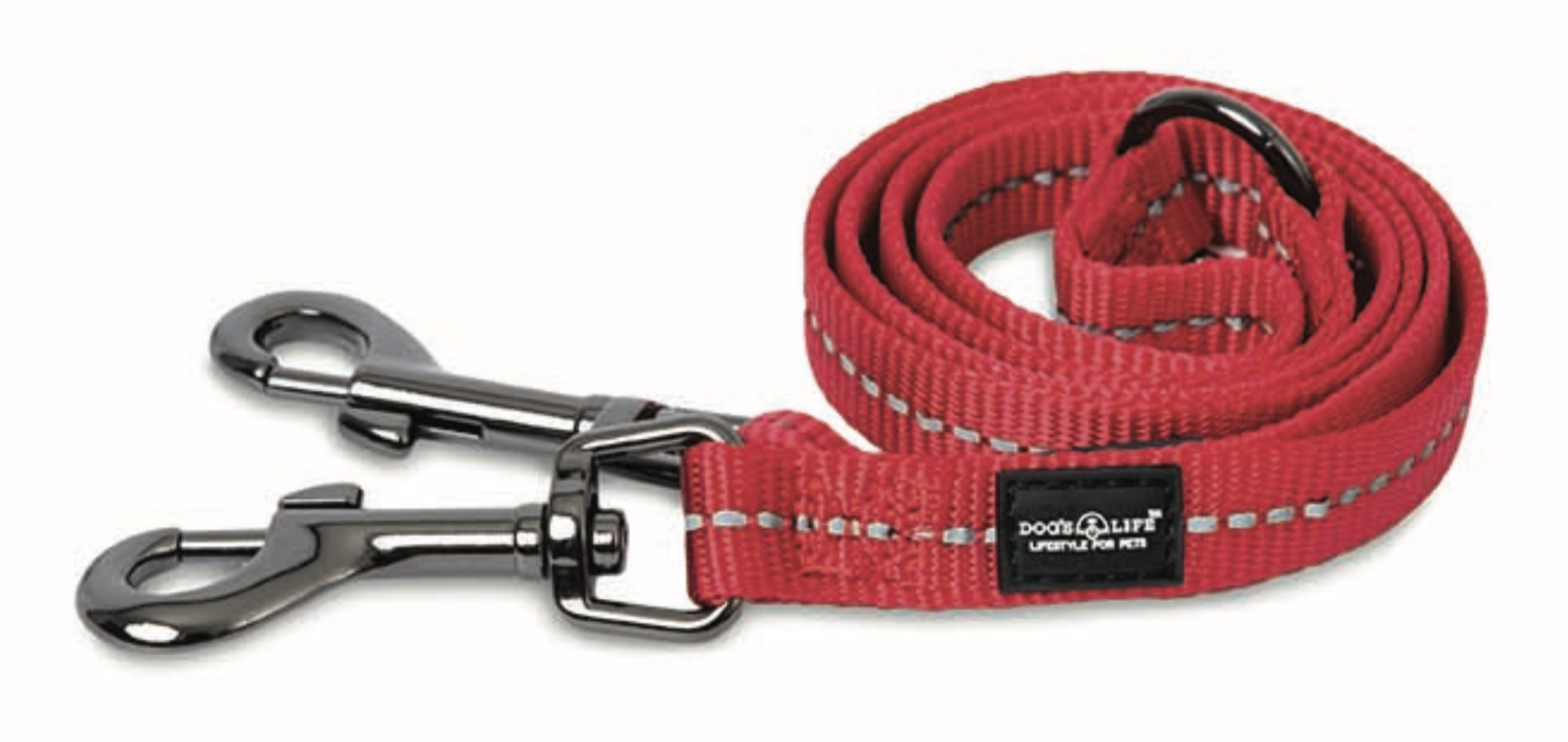 Reflective Supersoft Webbing Double Coupler Leash Red