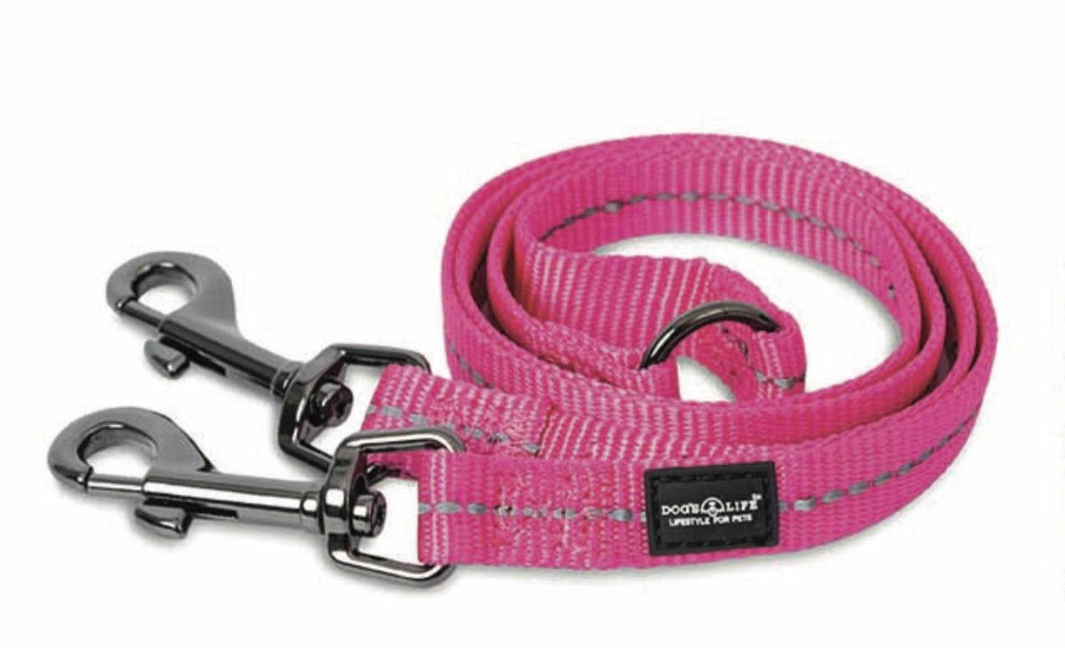 Reflective Supersoft Webbing Double Coupler Leash Hot Pink