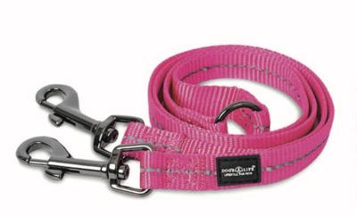 Reflective Supersoft Webbing Double Coupler Leash Hot Pink