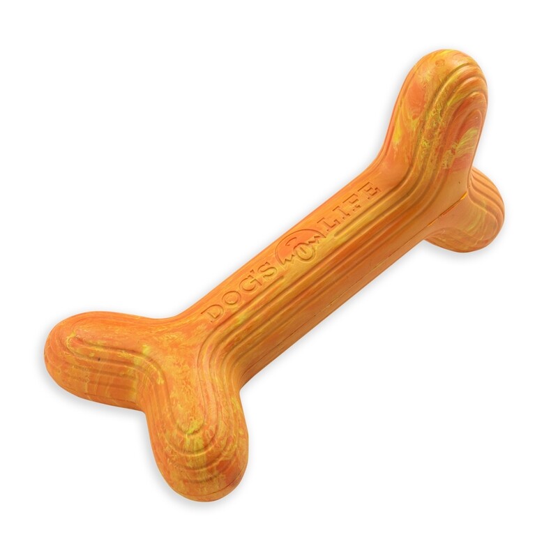 Dog's Life Natural Rubber Dog Toy Fetchstix Marble Orange