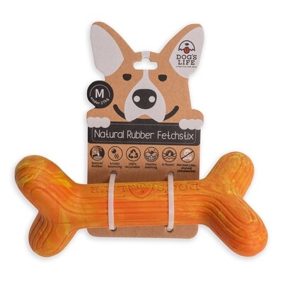 Dog&#39;s Life Natural Rubber Dog Toy Fetchstix Marble Orange