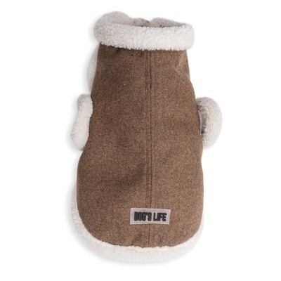 Wool Winter Coat with Sherpa Fleece Brown