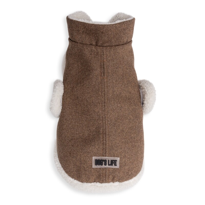 Wool Winter Coat with Sherpa Fleece Brown