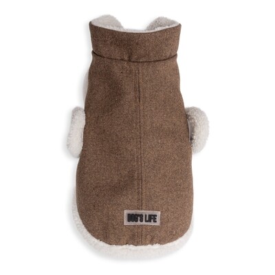 Wool Winter Coat with Sherpa Fleece Brown