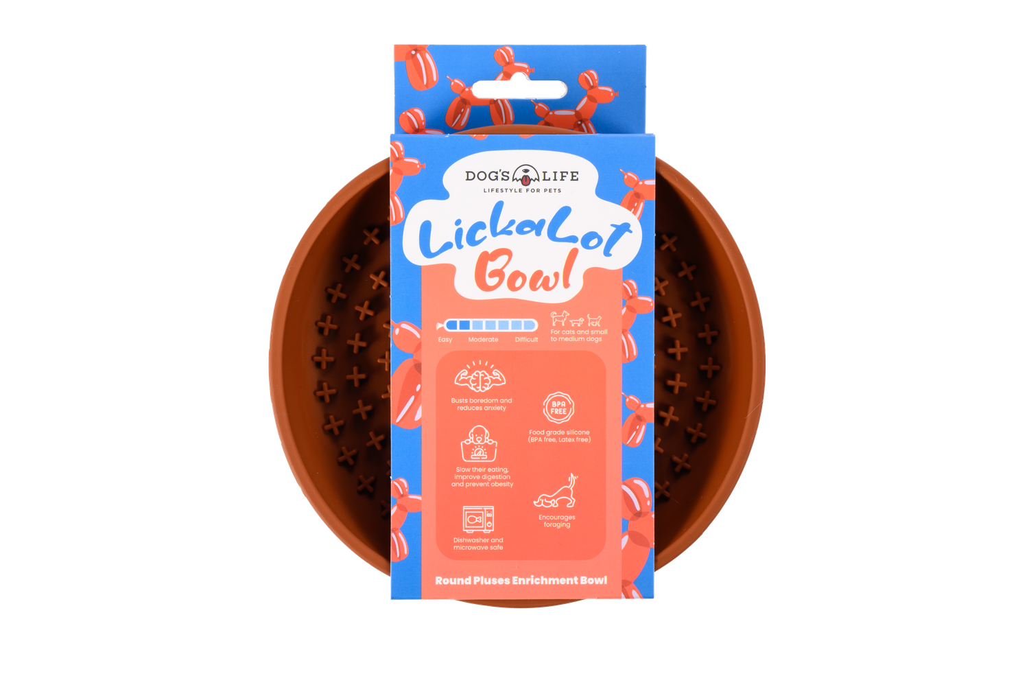 Lickalot Round Pluses Enrichment Bowl Brown