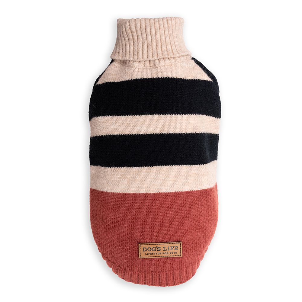 Polo Neck Striped Pullover Brown