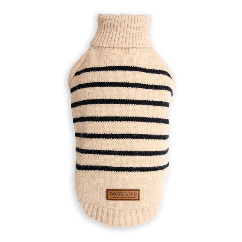Polo Neck Striped Pullover Khaki