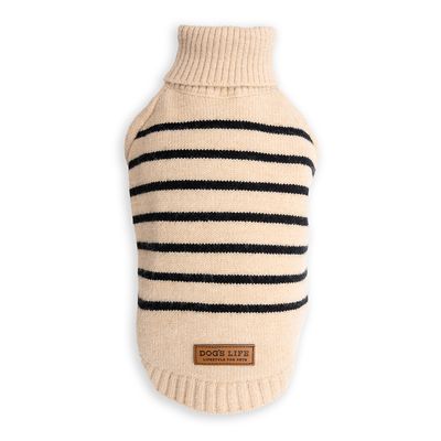 Polo Neck Striped Pullover Khaki
