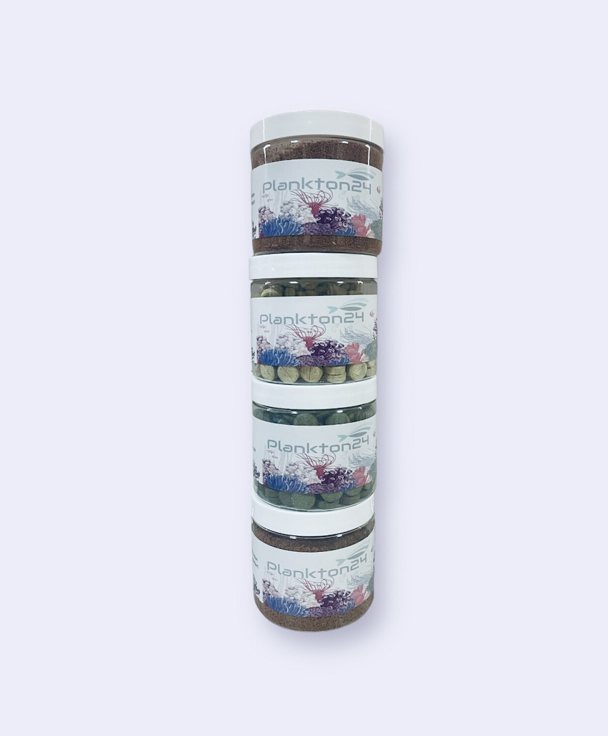 NEU - Plankton24 Futterset 4 x 200ml Spirulina &amp; Knoblauch TABS , Soft &amp; DUST Korallen &amp; Zierfische Alleinfuttermittel​