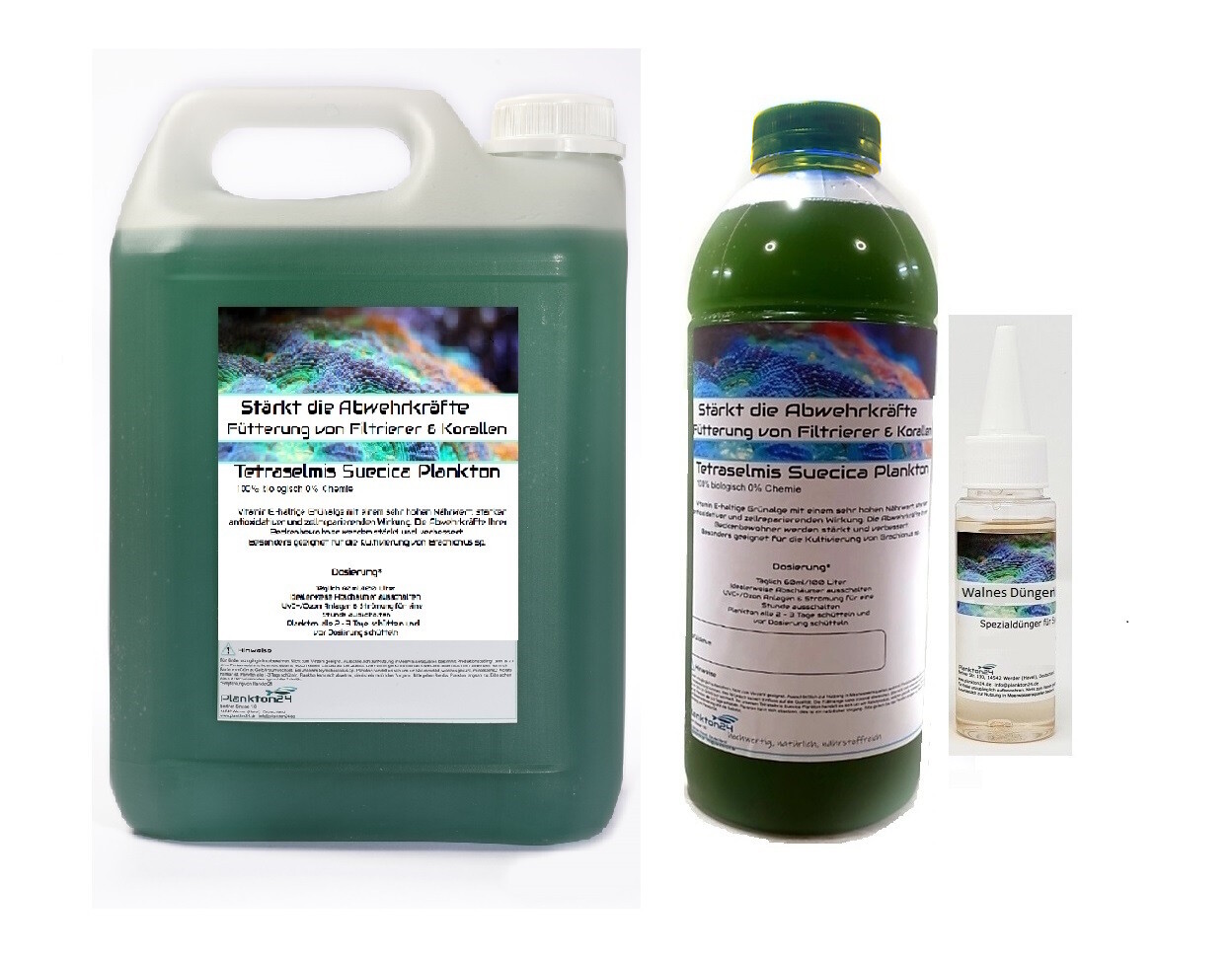 Zuchtansatz - Tetraselmis Suecica Plankton - Stärkt und verbessert Abwehrkräfte wahlweise mit Dünger ( 1 Liter, 3 Liter )
