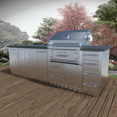 ALAMO 9’ Hybrid Gas Charcoal Grill island package