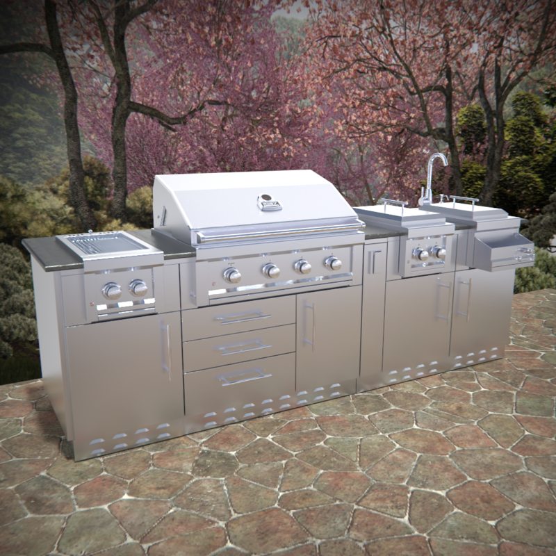 AUSTIN 9’ Grill/Double Burner/Companion Pro &amp; Bar Center Island Package
