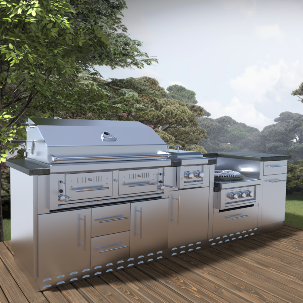 DALLAS 9′-11″ Gas/Charcoal/Wood Burning Grill & Power Burner Island Package