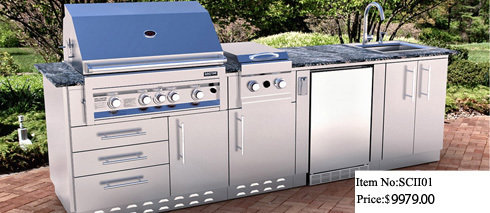 The Ultra Luxe, Straight-Shape Cabinet Island w/Grill &amp; Components  - Item No. SCII01