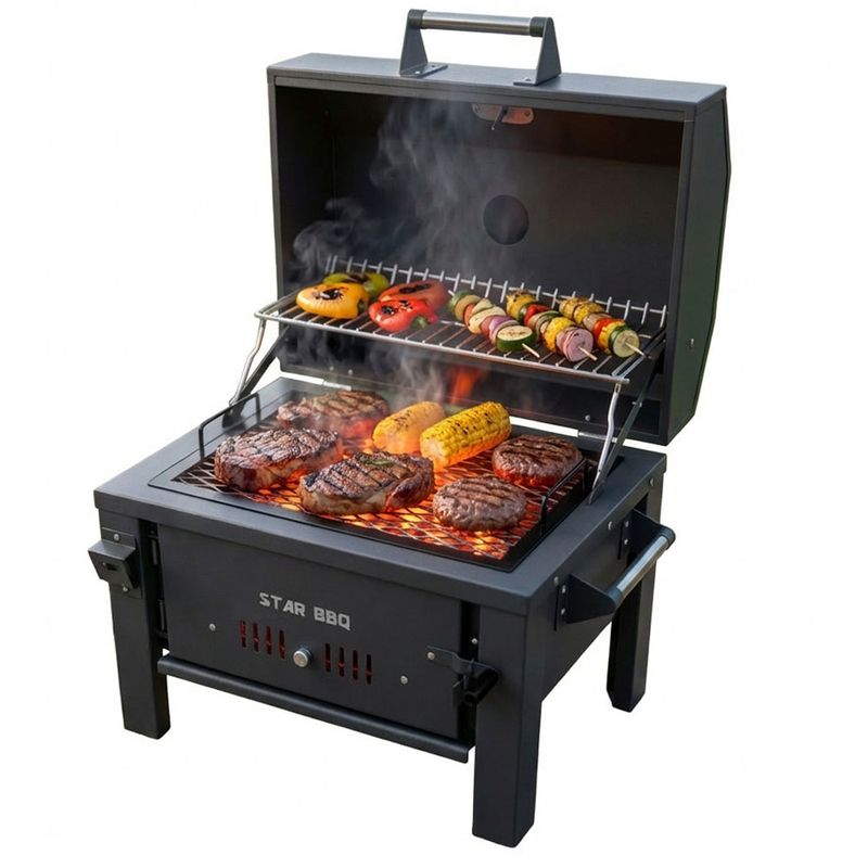 STAR BBQ™ 24" Portable Charcoal Grill Smoker with Hood &amp;amp; Chimney – Ultimate Versatile Campfire Cooking Station | STARBBQ-24CHBS-HDR-EXG