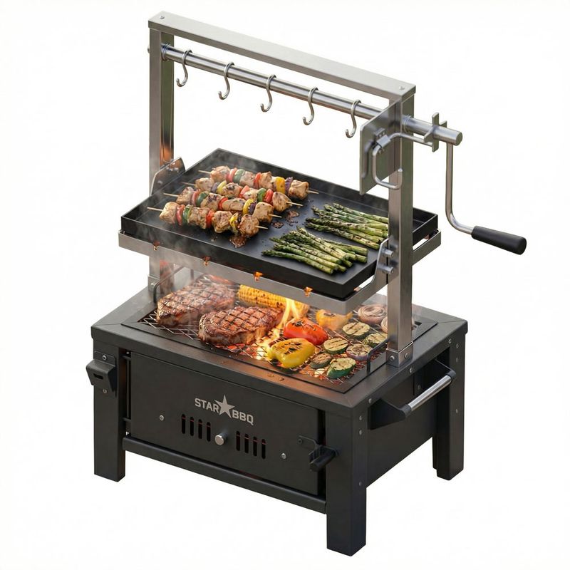 STARBBQ 24" Santa Maria Charcoal Grill Package – Ultimate Versatile Open-Fire Cooking Station with Adjustable Crank &amp;amp; Inserts | STARBBQ-24CHBS-SMR-RGR-EXG